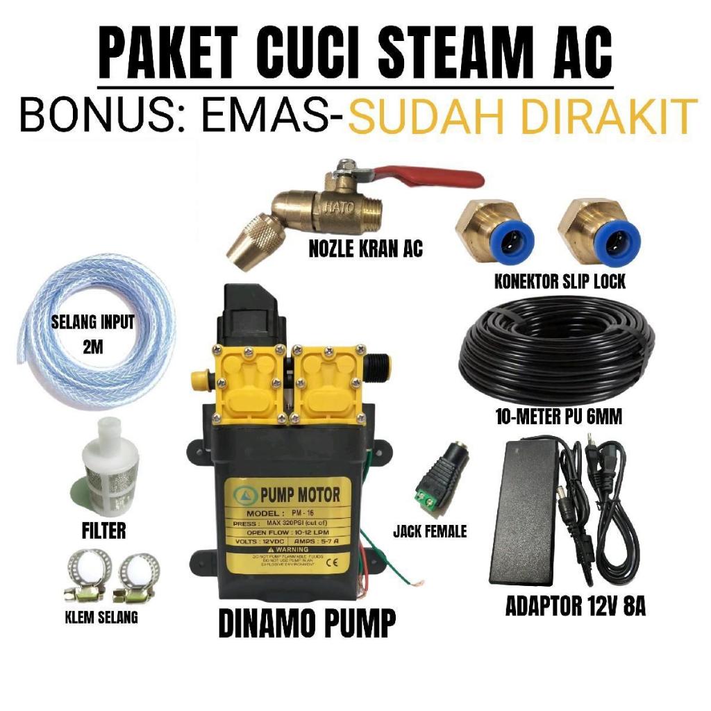 Jet Steam Cuci AC Mesin Doubel Pompa 12 Volt 320Psi Paket Lengkap Siap Pakai pompa dobel zet cuci ac