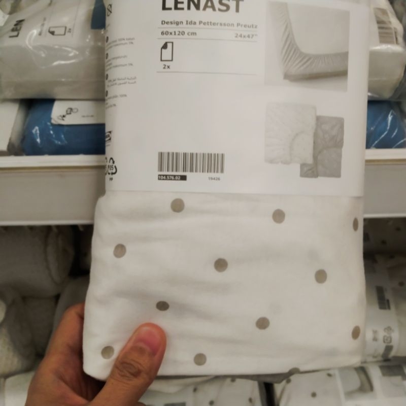 Sprei Berkaret kasur Bayi 60X120Cm 2pc sprei Katun Abu Putih Polkadot