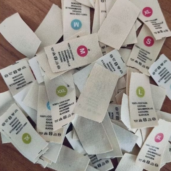 

READY 100 pcs ready label size katun 2 warna/ s,m,L,XL, XXL/ label size label baju