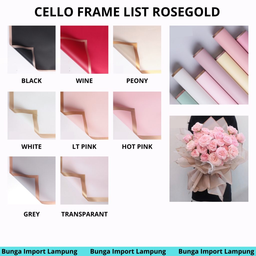 

(lembaran) Cellophane frame LINE ROSEGOLD Flower Wrapping