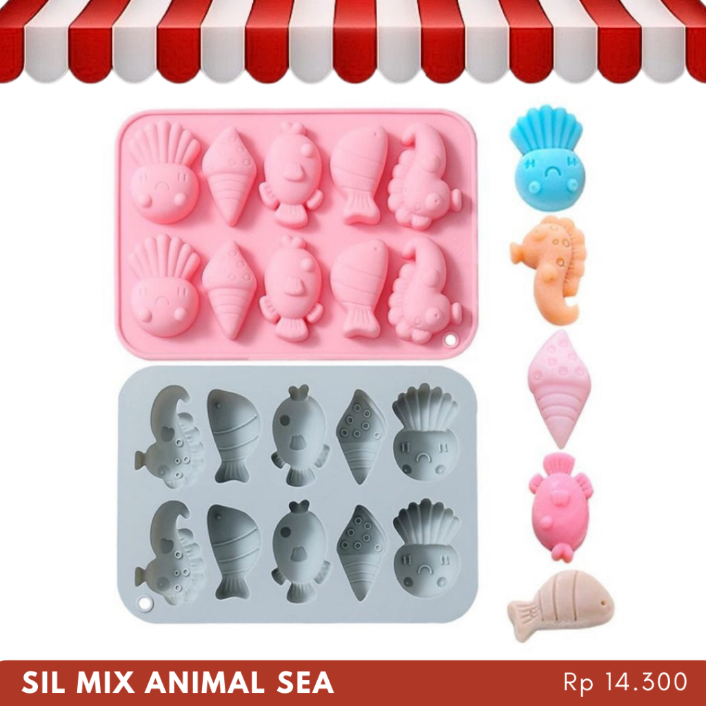 Cetakan Silikon Jelly Puding Kue Permen Hewan Laut Cetakan Sabun Bentuk Binatang Laut Animal Sea Koa