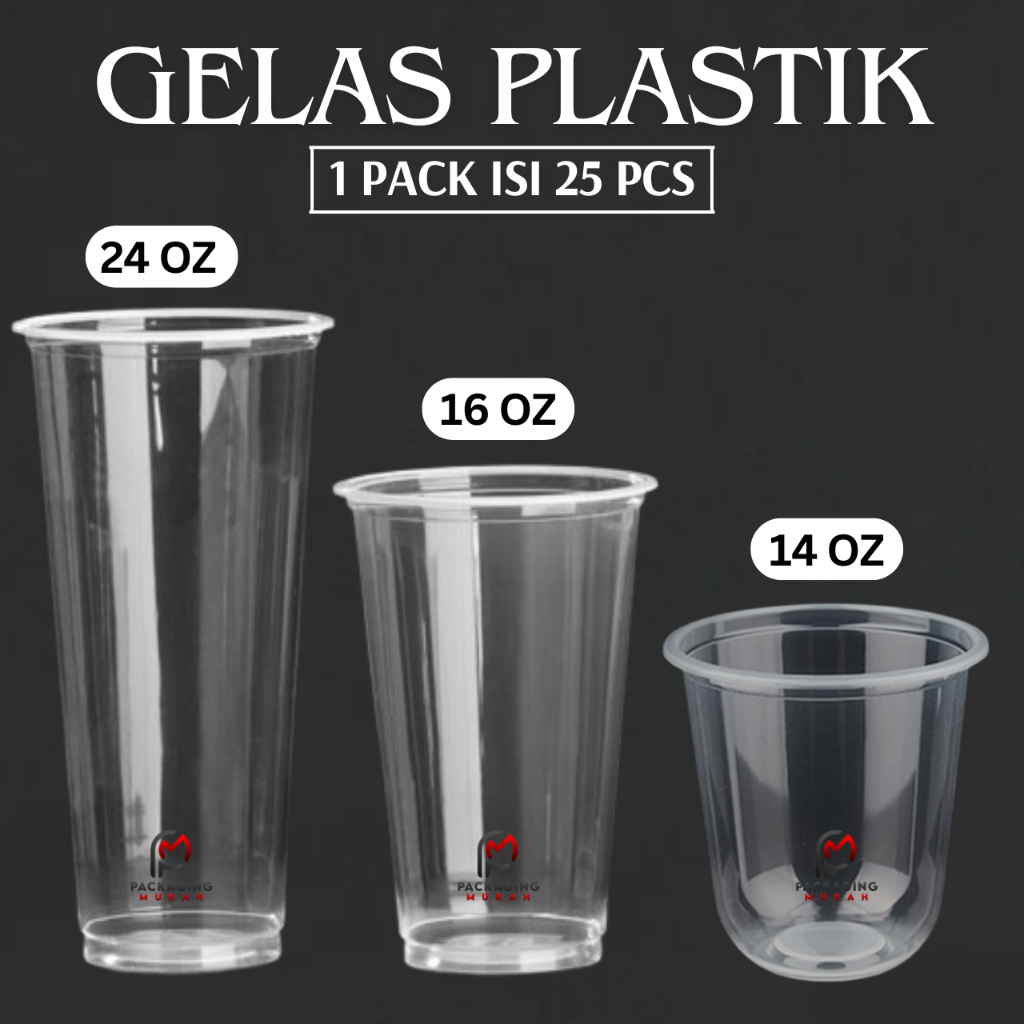 Gelas Minuman Bening/Gelas Plastik Oval 14 OZ/ Gelas Plastik Datar 16 24 OZ /Gelas Plastik Bening/Ge