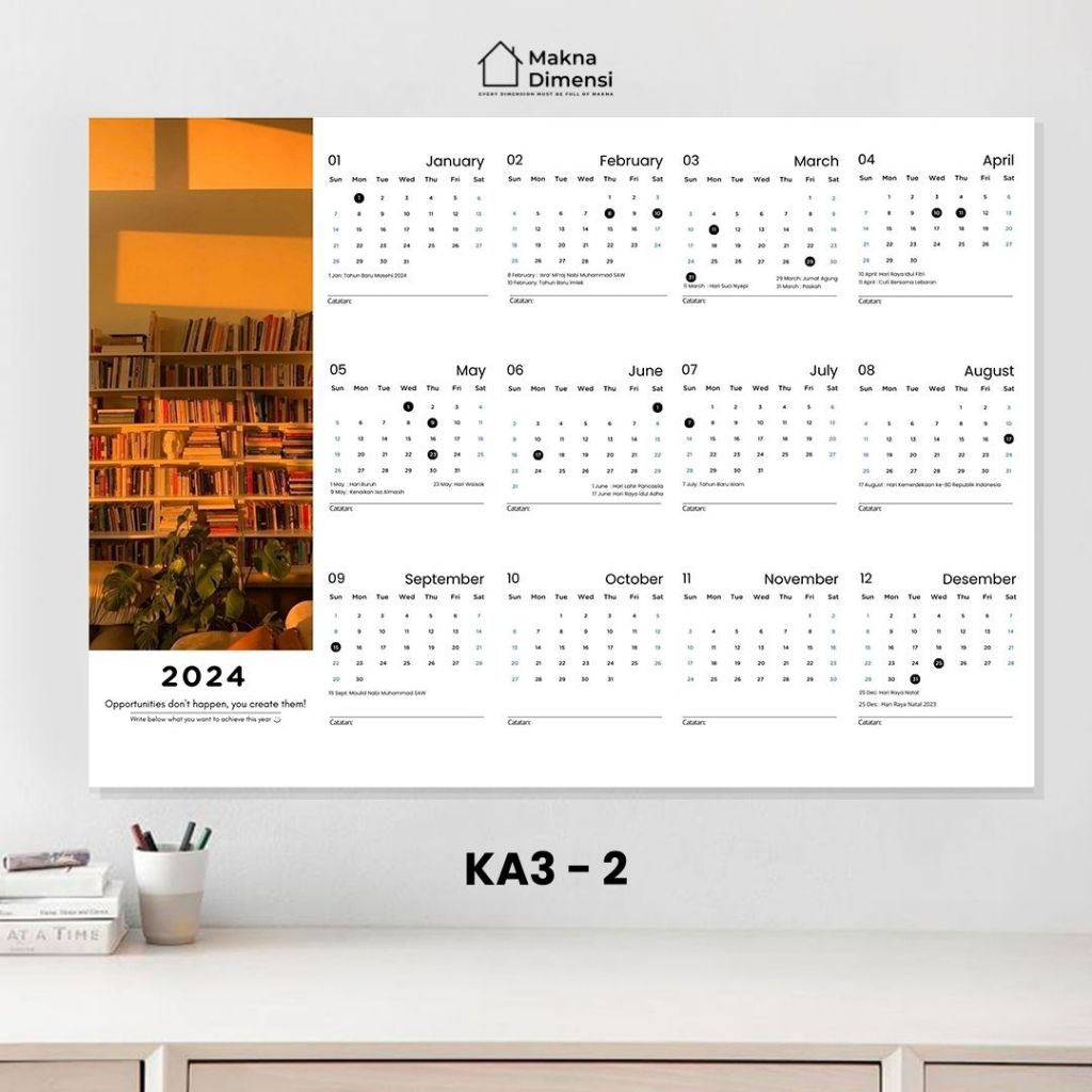 

Kalender dinding 2025 A3 aesthetic anti air makna dimensi free spidol