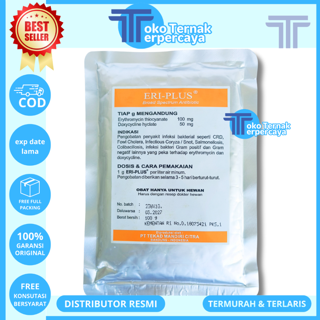 ERI PLUS 100 GRAM TMC - Obat Snot CRD Ngorok Ayam Unggas - Obat Ayam Paling Ampuh ERIPLUS