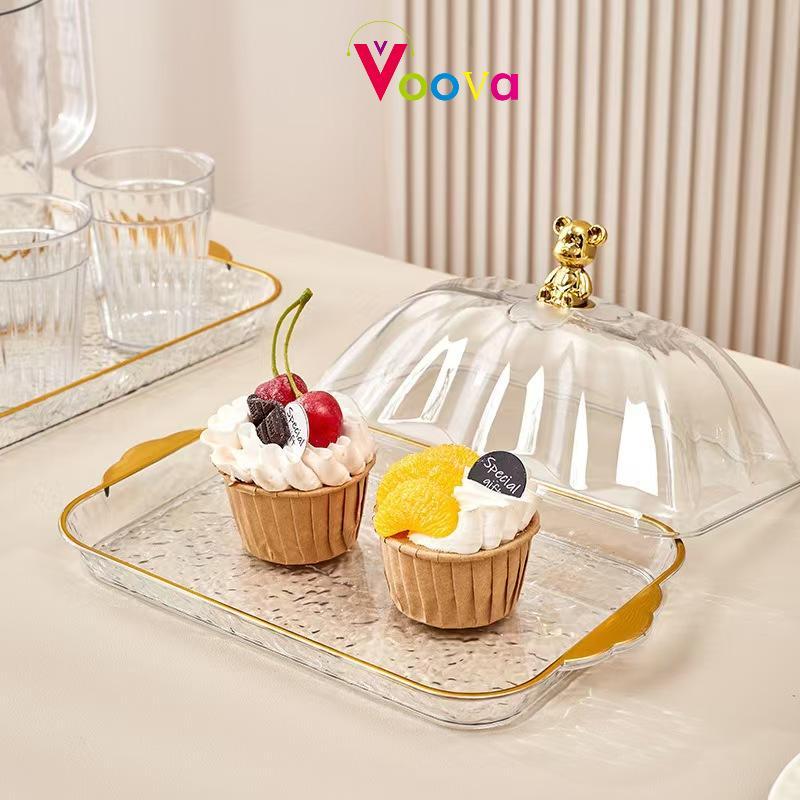 VOOVA Bear Drag Tray With Lid Nampan Snack Tray Nampan Buah Piring Dessert 27/33 CM