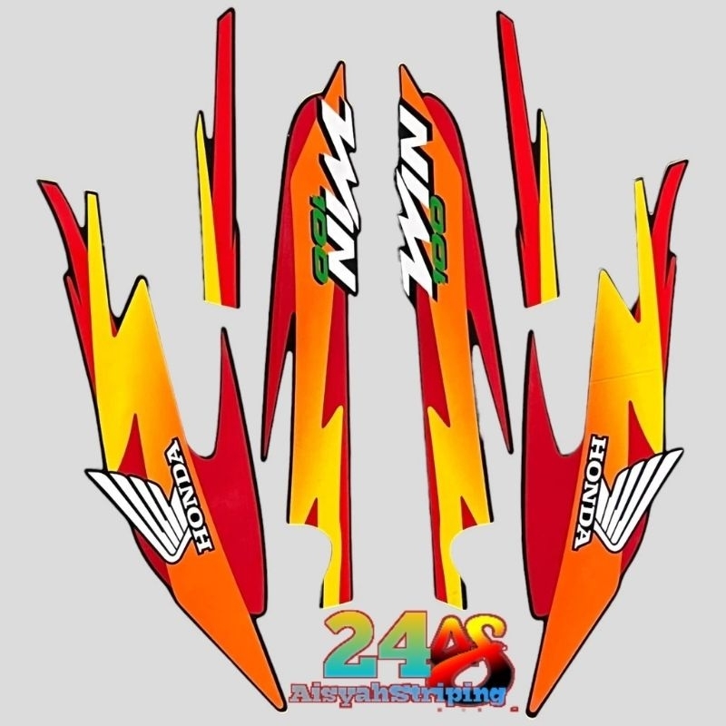 stiker striping lis body motor honda win 100 tahun 2001 2002 warna merah kuning