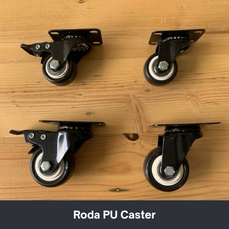 Roda Etalase Roda Medium Duty PU Caster Roda Lemari Troli 1,5inch - 2inch HIDUP/REM/MATI