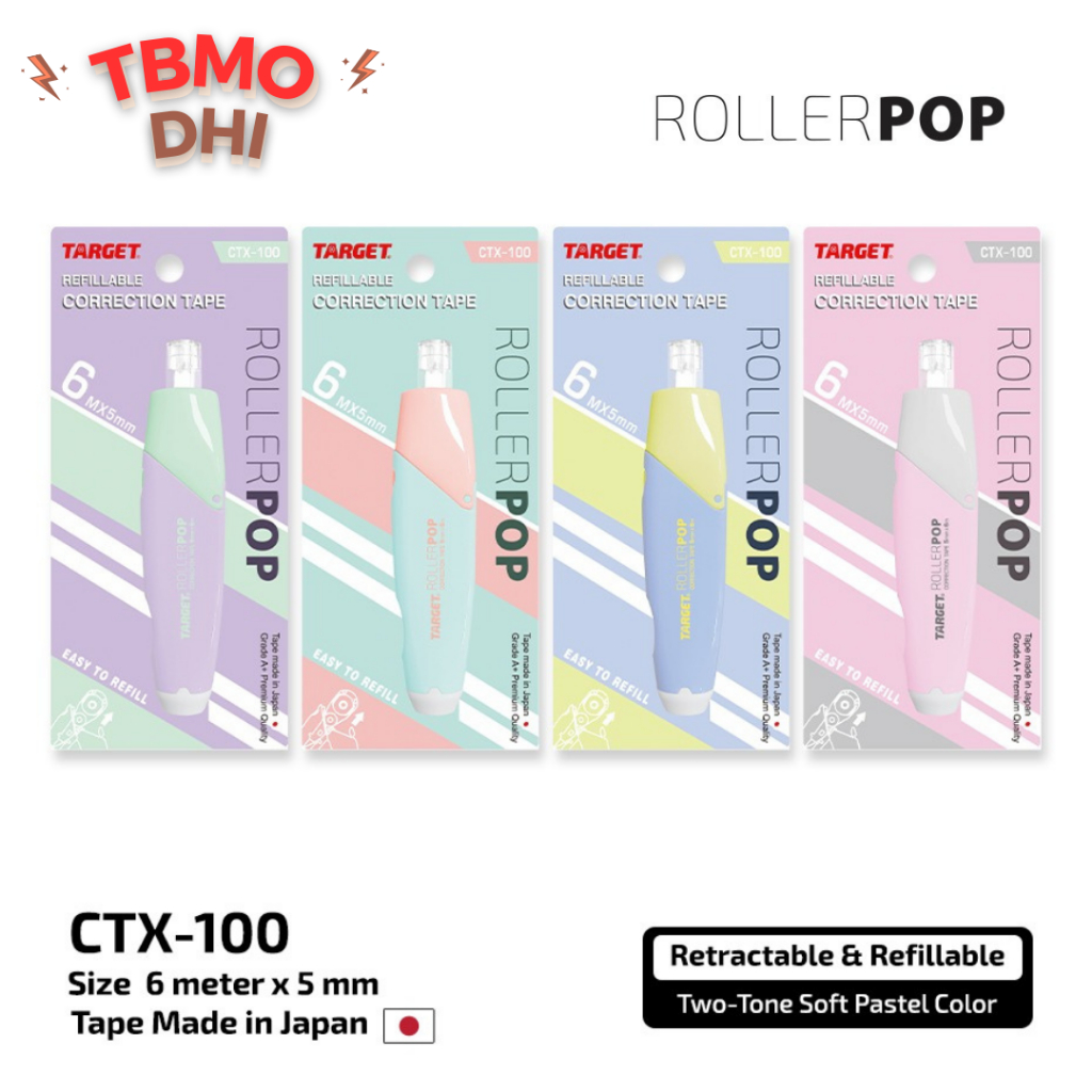 

TBMO Correction Tape Target CTX-100 / Tip-ex Kertas / Stipo Kertas / Roller Pop Two Tone Soft Pastel Colour
