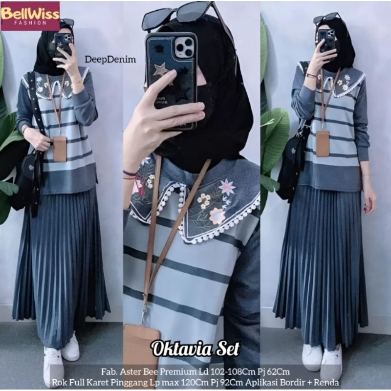 piyanka one set tunik kayla belwis atasan setelan rok plisket tunik knit premium baju setelan wanita