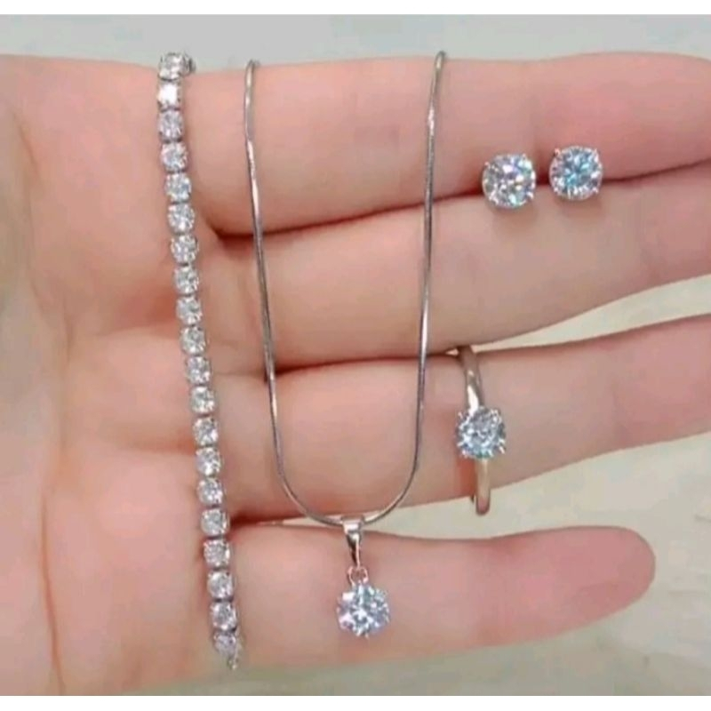Satu Set Perhiasan Titanium Lengkap Anti Karat/kalung Berlapis Emas Putih/Set Lengkap Harian Wanita