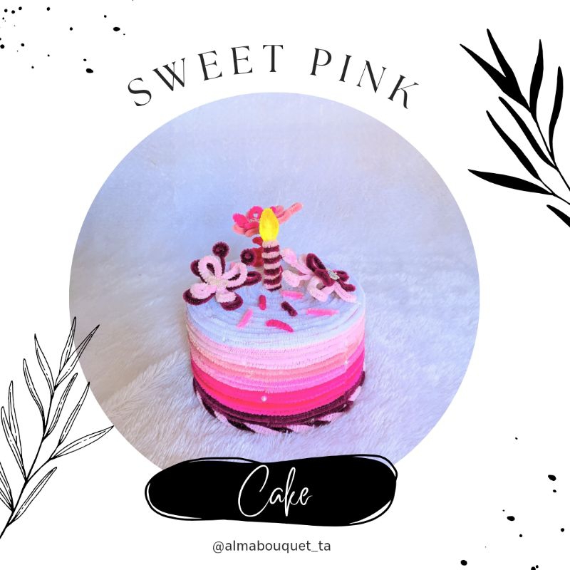 

Cake Kue Ulang Tahun Birthday Pink Kawat Bulu Pipe Cleaner Cantik Lucu Murah