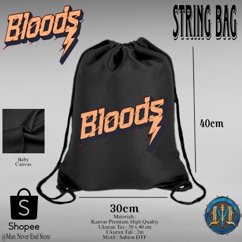 Tas Serut Kanvas Tebal Motif Distro Bloods / Tas Sekolah Serut Kekinian Baby Canvas Premium 100 % Br