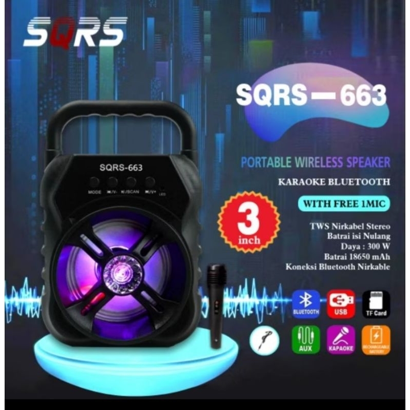 Speaker Bluetooth SQRS 663 Led SUARA mantap free mic kabel