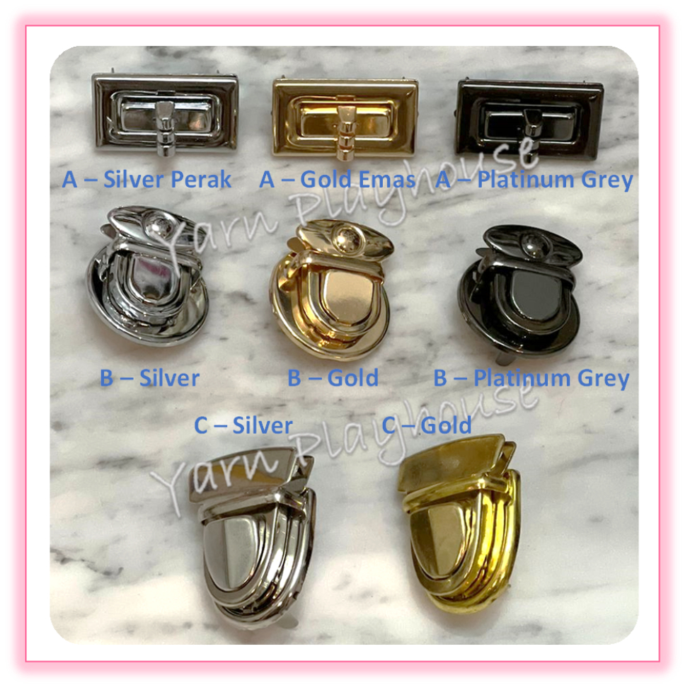 VARIASI B - Kunci sodok tas besi emas gold silver perak bag buckle lock hitam kunci tas DIY