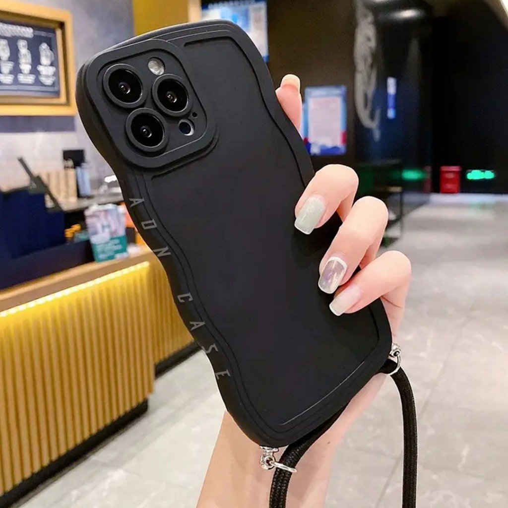 Case Gelombang Hitam+Tali Sling VIVO Y100 V30 Y03 Y18 V29 V29E Y27S Y12 Y12S Y20 Y30 Y21 Y22 Y35 Y16