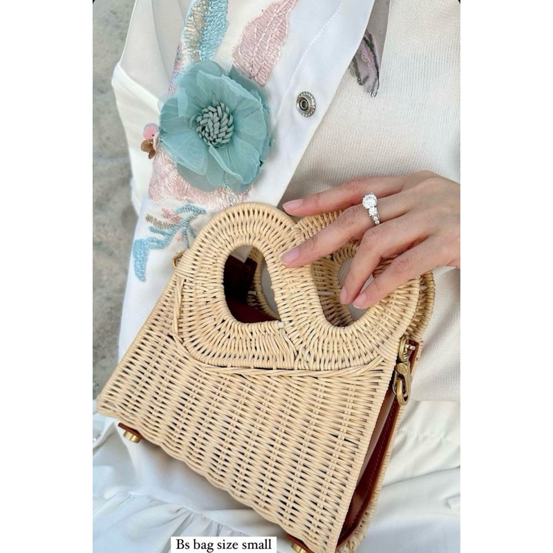 Preloved vvgc hold me rattan bag leather buttonscarves