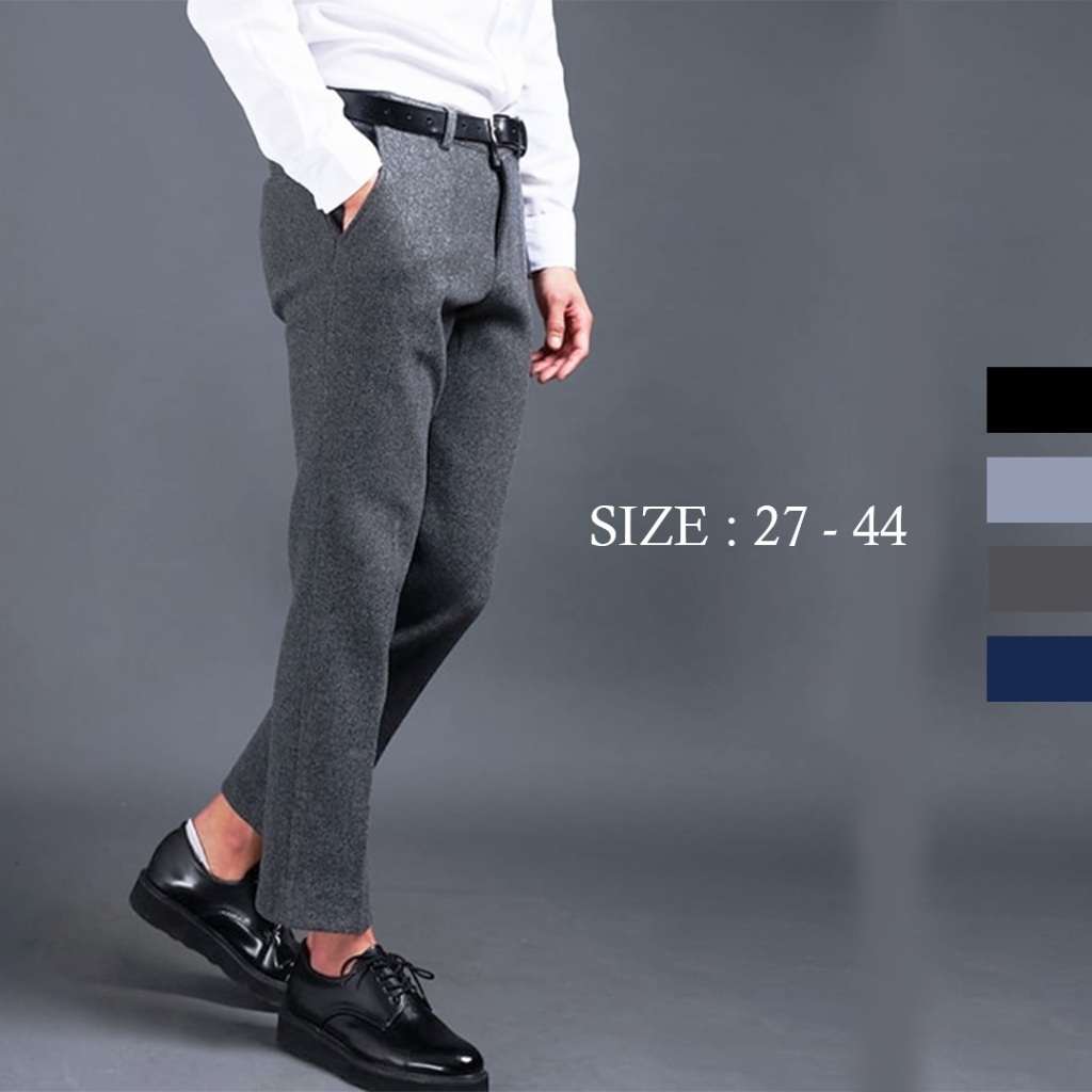 Celana Formal Pria Size 27 - 44 Bahan Kain Slim Fit Kantor Hitam Panjan Melar Kondangan Casual Dasar