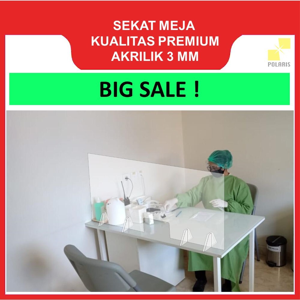 

SEKAT MEJA AKRILIK/PEMBATAS MEJA KASIR/PENYEKAT MEJA ACRYLIC UKURAN 120X60 CM