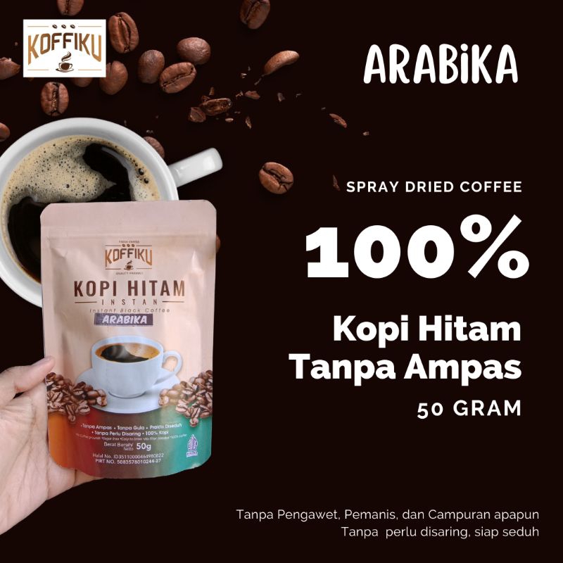 

Kopi Hitam Instan Arabika Spray Dried KOFFIKU TANPA AMPAS 50 gram 100% Murni