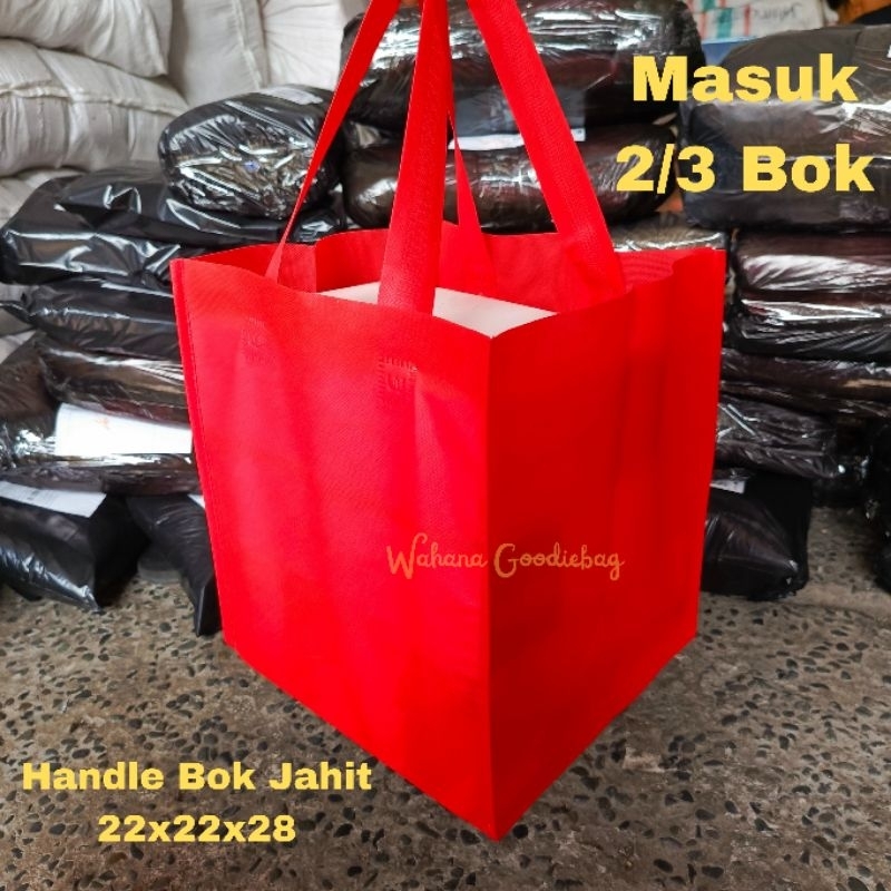 

{12 pcs} Tas Spundbond Handle Bok Jahit 22x22 Tinggi 28cm Tas Hajatan/Kotak nasi/Besek/Sovenir