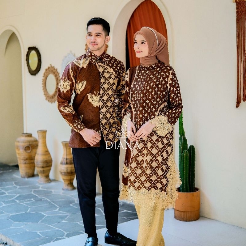 COUPLE TUNIK LACE DENGAN KEMEJA BAHAN VISCOSE by Diana Batik Trusmi