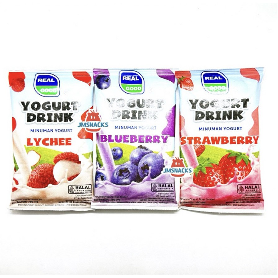 

real good yogurt aneka rasa strawberry bluberry leci 80mlx40pcs 1dus campur