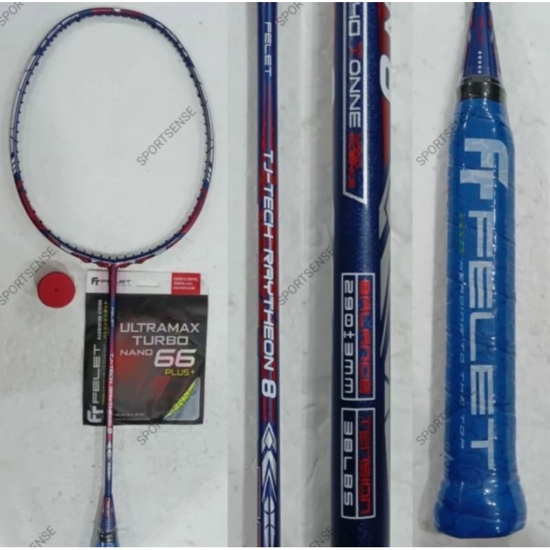 Raket Badminton Felet TJ Tech Raytheon 6 7 8 9 38lbs original Bonus Senar dan Grip