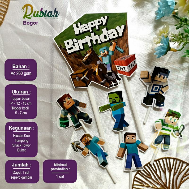Topper cake karakter Lego 1 set Hiasan Tusukan kue Tart Ulang Tahun Anak Minecraft