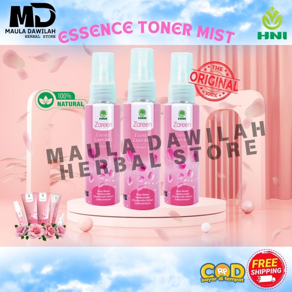 ZAREEN ESSENCE TONER MIST 60 ML | TONER WAJAH GLOWING | ZAREEN SKINCARE HNI HPAI