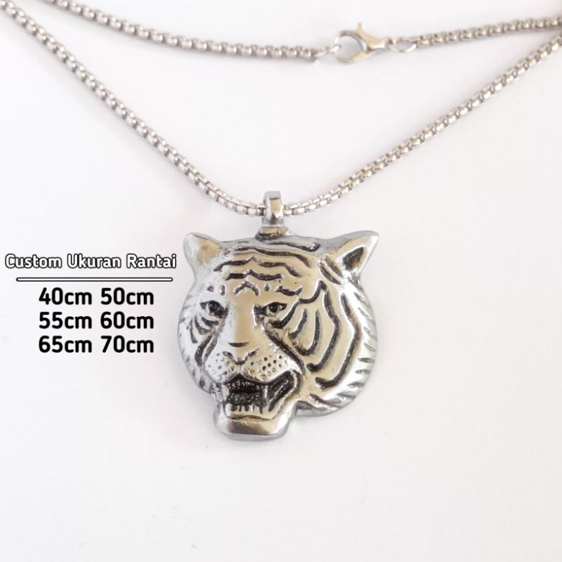 KALUNG RANTAI LIONTIN MACAN SILVER ( BAYAR DI TEMPAT ), Kalung macan kuningan, kalunv macan liontin,