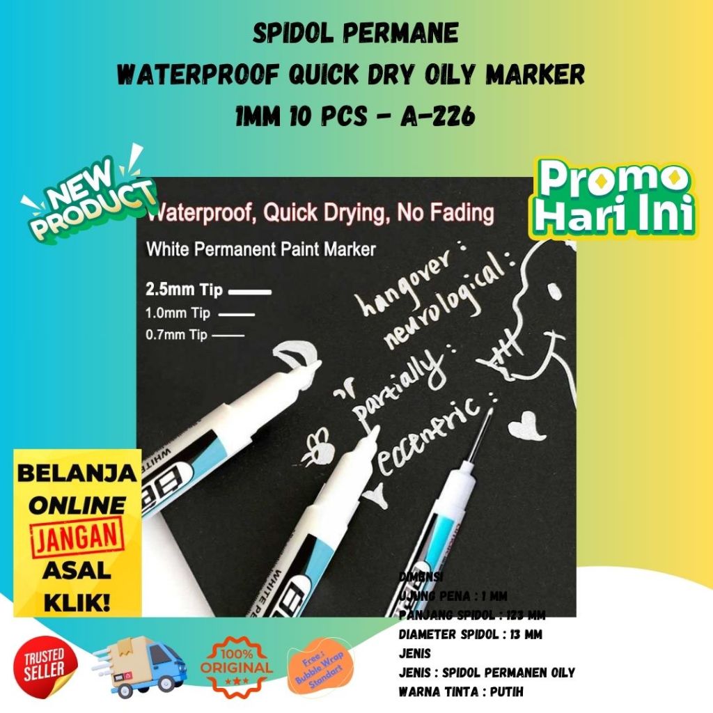 

Spidol Permanen Waterproof Quick Dry Oily Marker Cepat Kering 1mm 10 pcs Tajam Halus