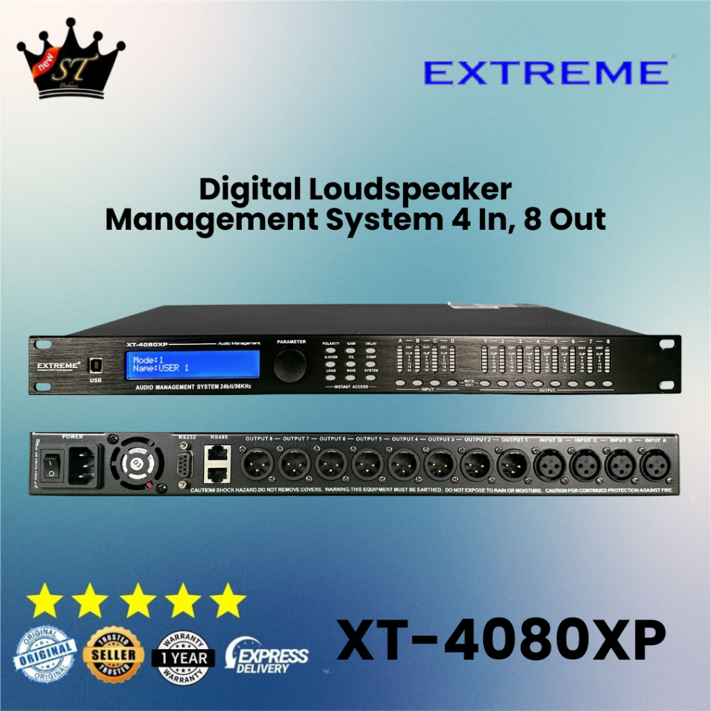 Extreme XT-4080XP DLMS Digital Loudspeaker Management System 4 In 8 Out Manajemen Speaker Extreme XT