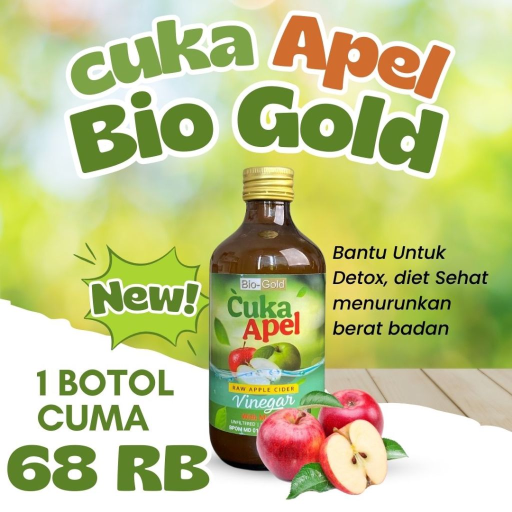 

Cuka Apel Bio Gold Raw Apple Cider Vinegar With Mother Mengatur Tingkat Gula Darah, Menurunkan Kolesterol