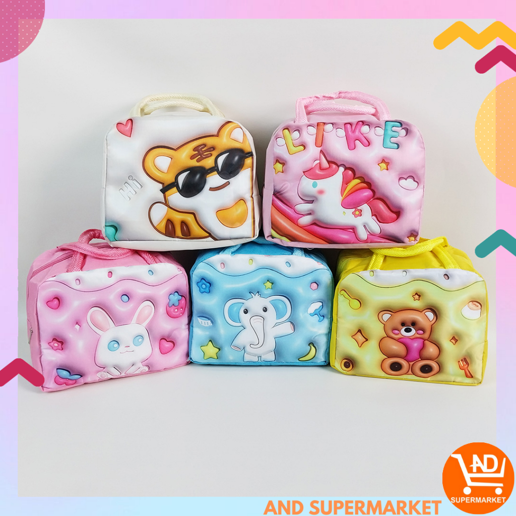 Tas Bekal Anak Karakter Lunch Bag Penyimpanan Makanan Tenteng Resleting Murah Import TB-09-TBK