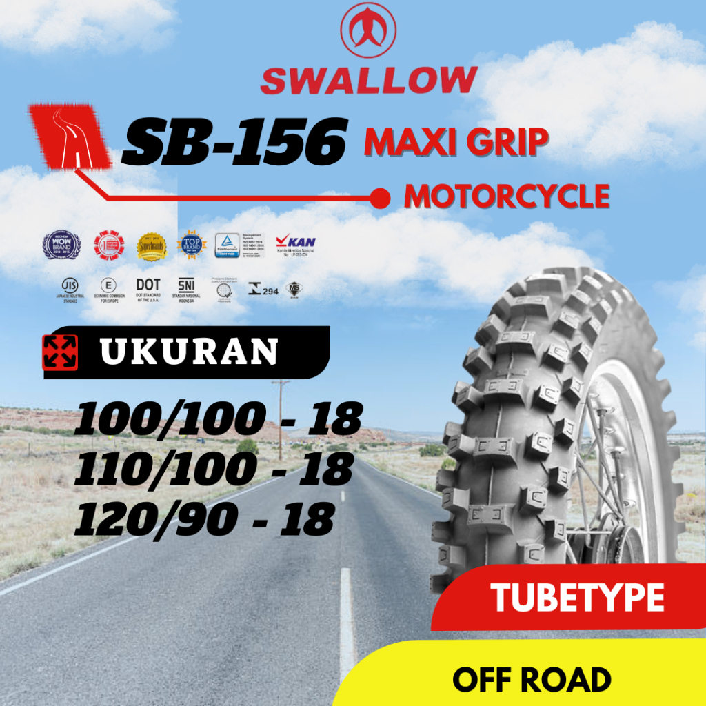 BAN MOTOR TRAIL SWALLOW SB-156 MAXI GRIP 100/100 110/100 120/90 RING 18 TUBETYPE (NON TUBELEES)