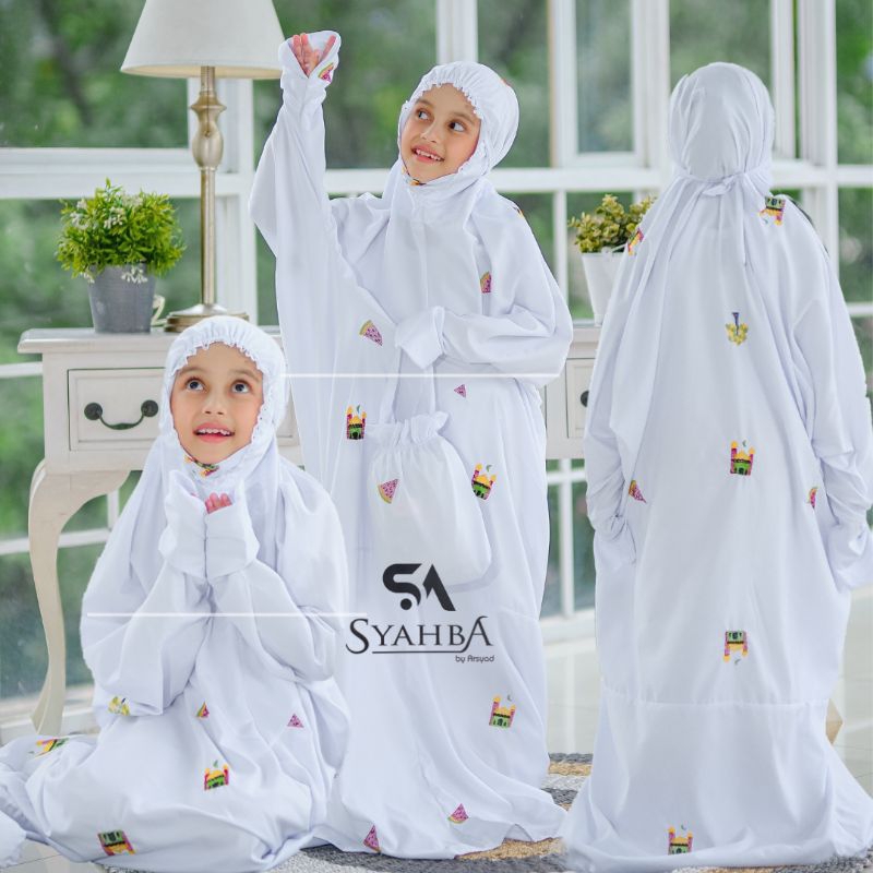 Mukena Terusan Khusus PUTIH MESJID STRAWBERRY JAMUR APEL Anak SD Remaja | Syahba