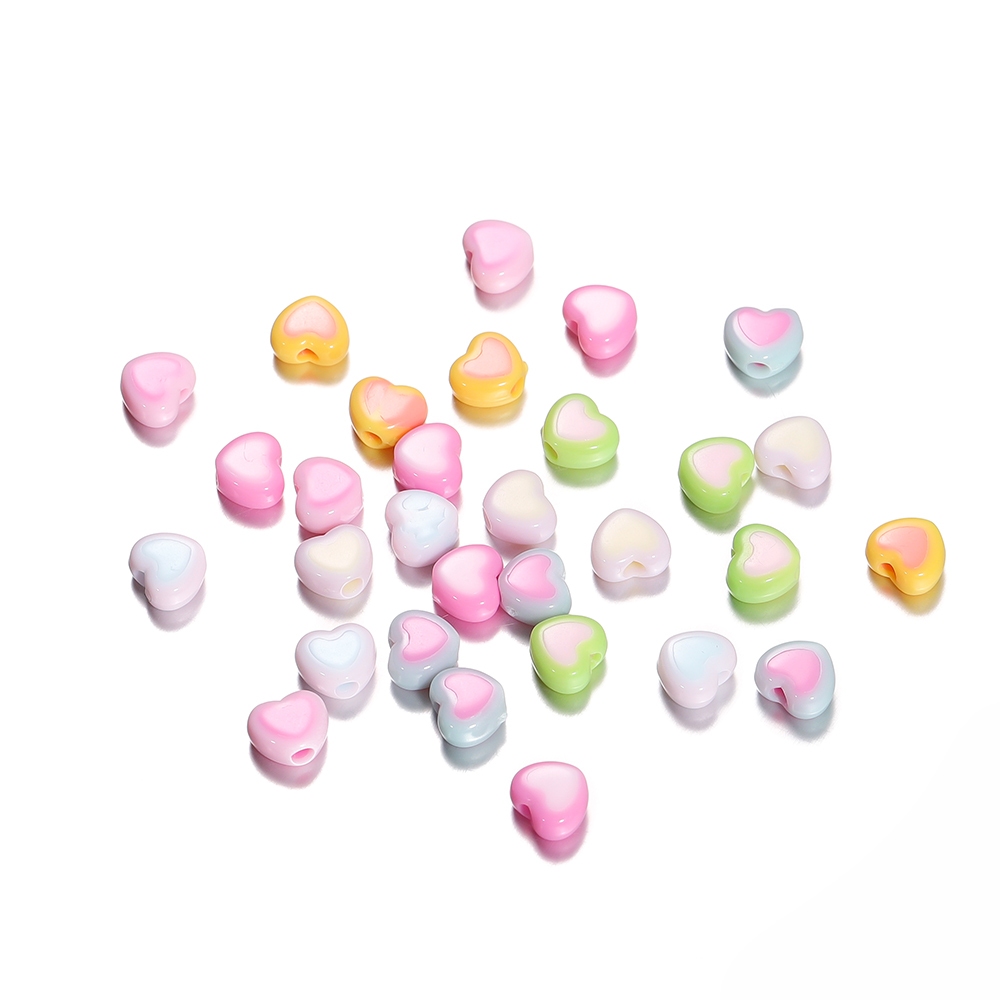 St.kunkka 50/100 Buah Manik-manik Cinta Akrilik dengan Lubang Liontin Lapisan Ganda Dapat Digunakan 