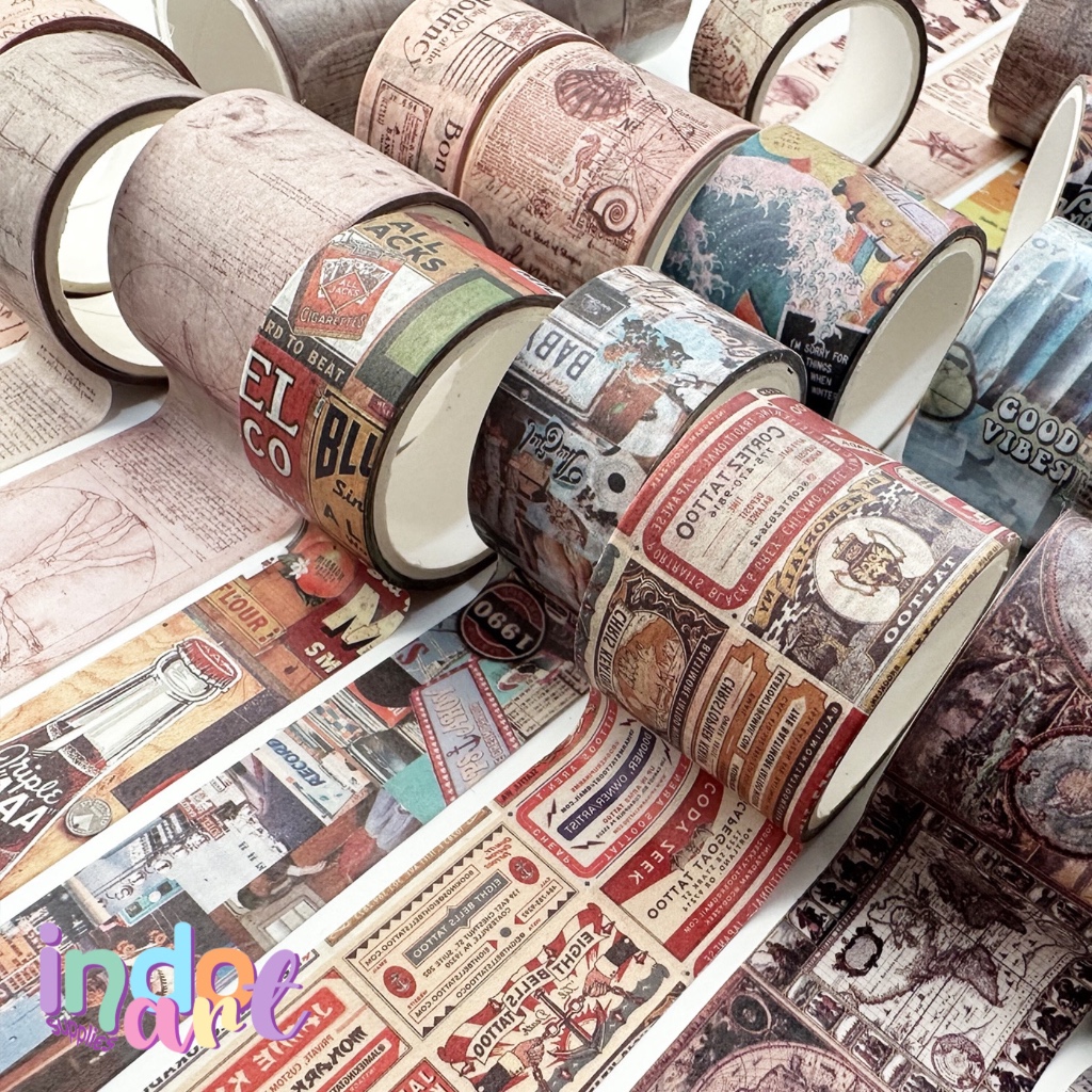 

(IAS) WS18 - Washi Tape Masking Tape Vintage Retro Leonardo Davinci Vintage Handwriting Cola Good Vibes 1990 isi 4 pcs