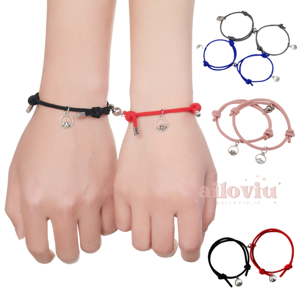 [Dapat 2 Buah] Gelang Couple Magnet Gunung & Laut Tali Braided Romantis