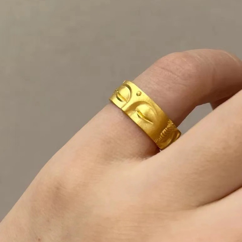 Cincin Wajah Buddha / Cincin Setengah Wajah Buddha Model Terbuka Silver Gold Black / Adjustable Budd
