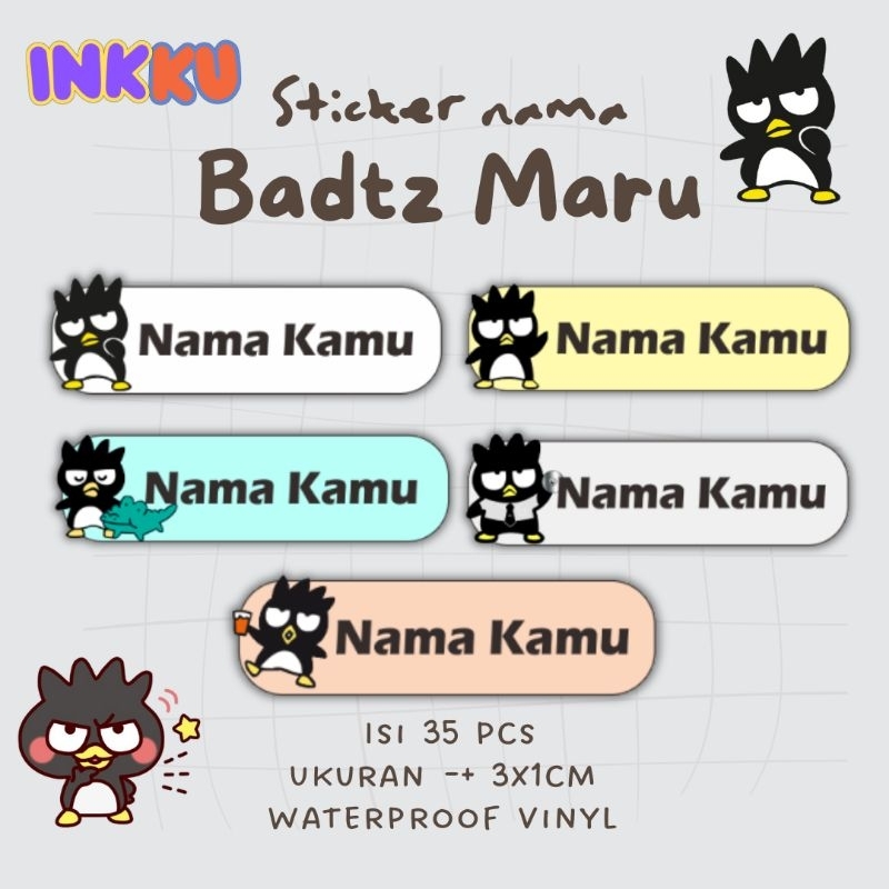 Sticker nama badtz maru/ label nama badtz maru/stiker badtz maru/ stiker alat tulis badtz maru/ stic