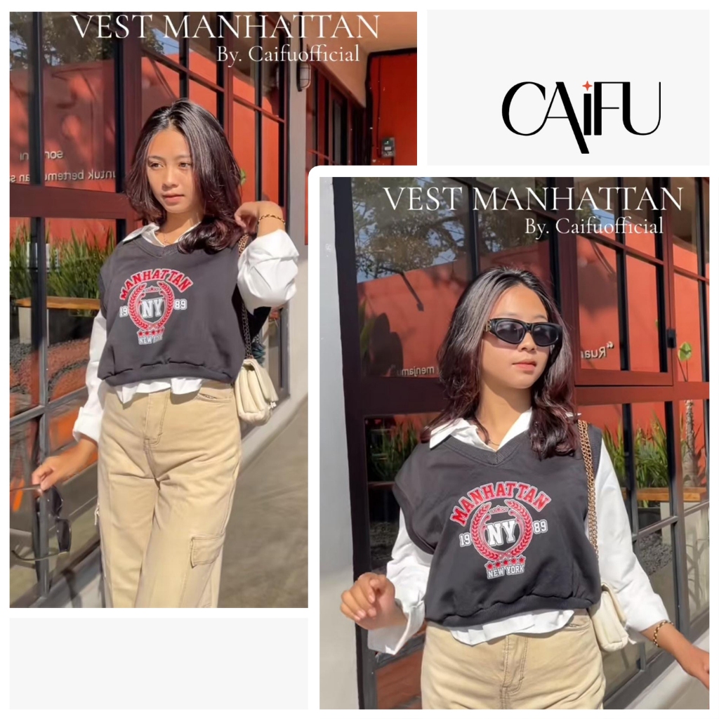 Outer Vest Manhattan Hitam Korean Style Rompi Vest Wanita Y2K
