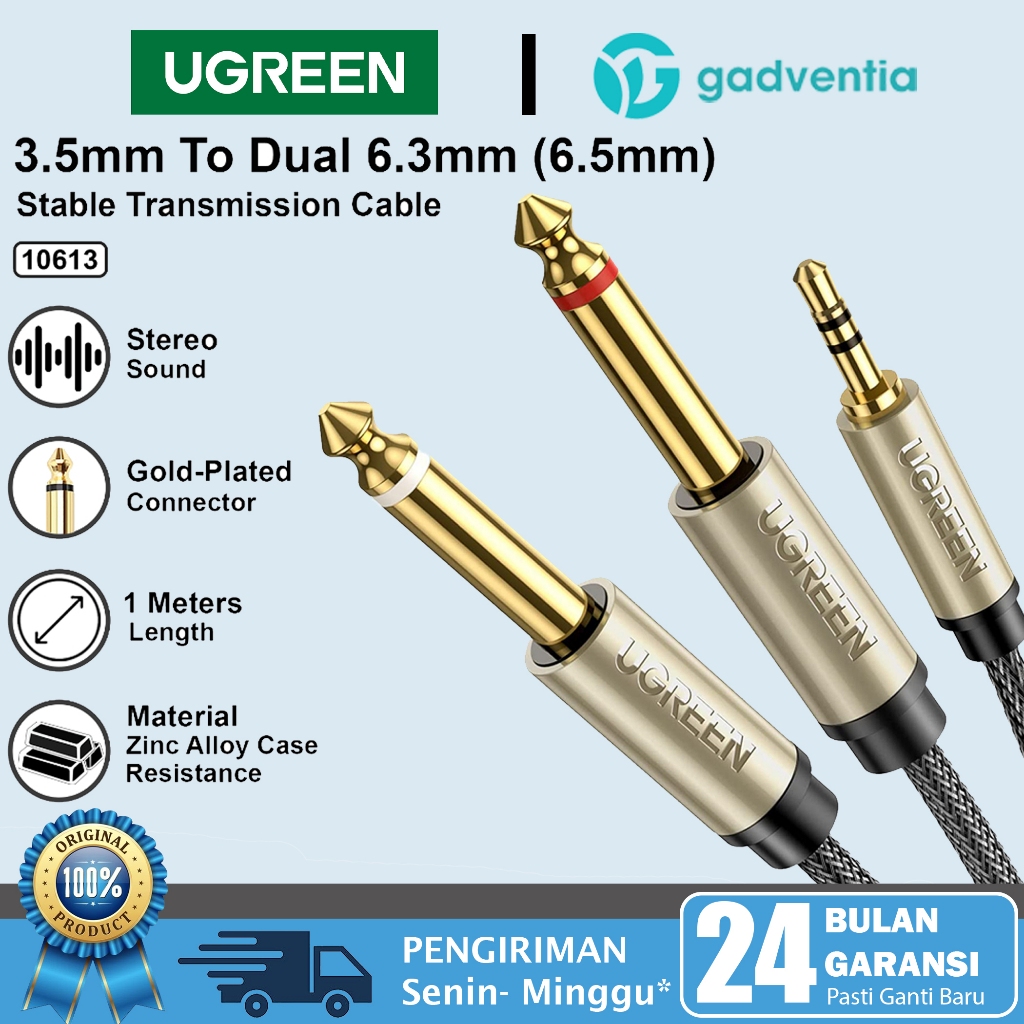 UGREEN Kabel Audio Mixer Jack 3.5mm Handphone To Dual Jack 6.5mm Laptop Tv Speaker Amplifier