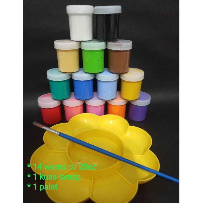 

paket cat 20cc 14 warna lengkap dengan kuas dan palet