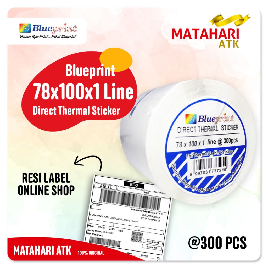 

78x100 Resi Label Pengiriman Kertas Thermal Sticker Barcode BLUEPRINT 300 Stiker Termal ≈ 80mm < A6
