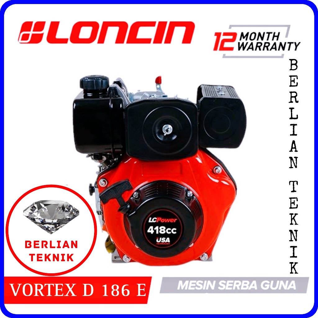 Mesin Penggerak Solar Engine Diesel Loncin LC Power Vortex D186E / D 186 E / 418 cc / 9.5 HP Starter