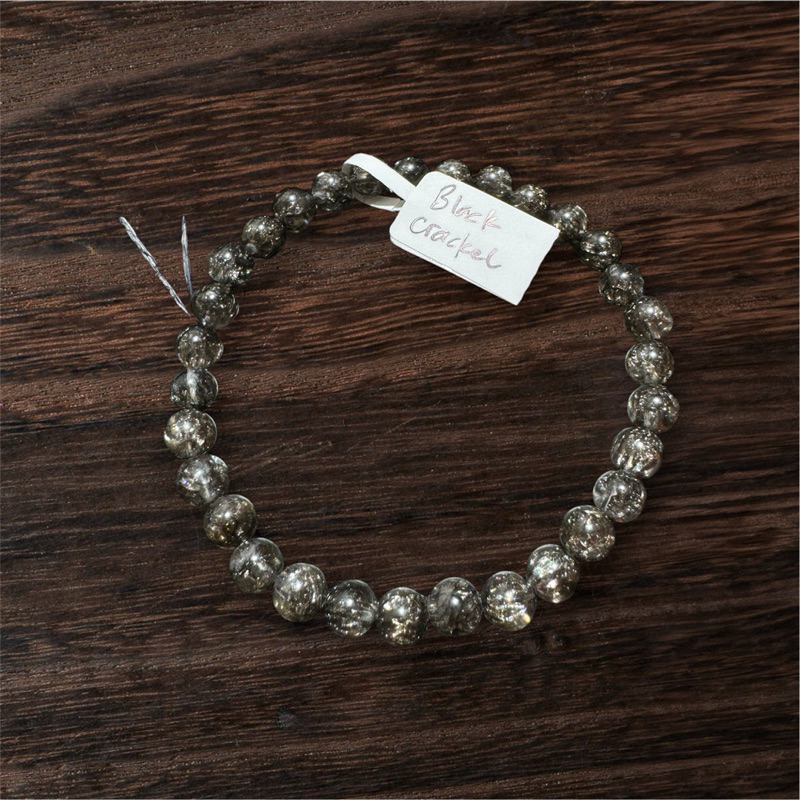 Gelang Batu Alam black crackle quartz 6mm