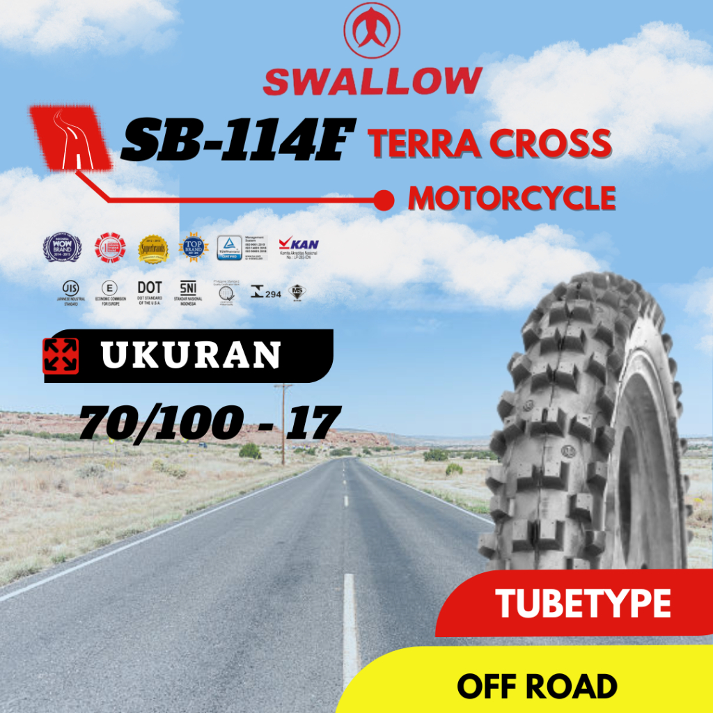 BAN LUAR SEPEDA MOTOR SWALLOW SB-114 F TERRA CROSS 70/100-17 RING 17 TUBETYPE