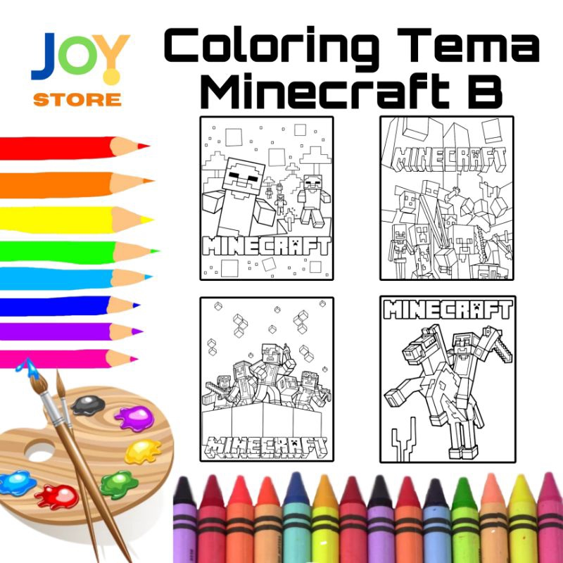 

Kertas Gambar Mewarnai Anak ukuran A4 dan A5 150 gsm - Coloring Paper Tema Minecraft B Toko Joy Store