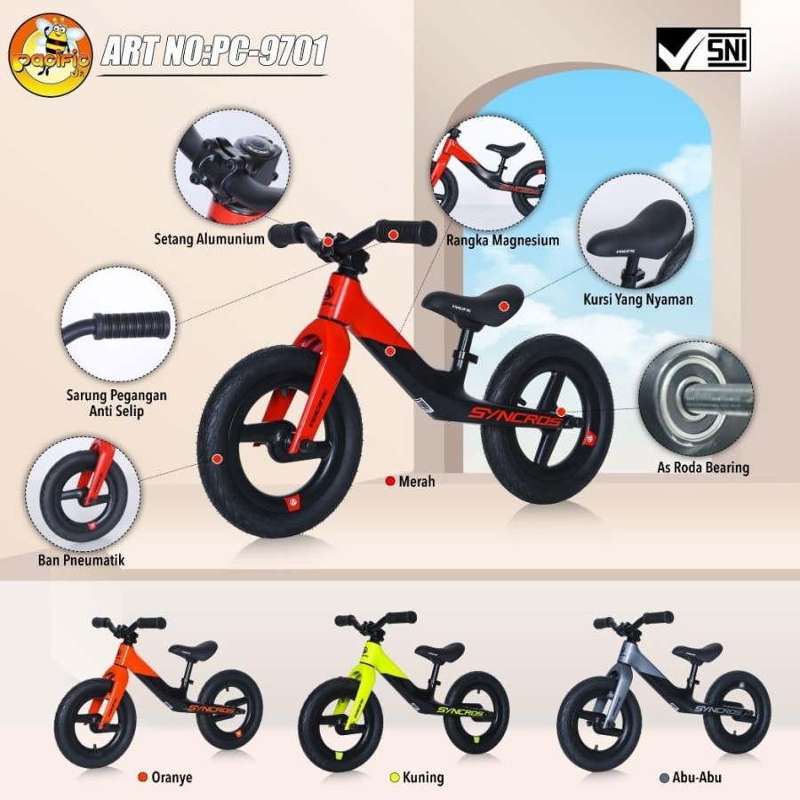 SEPEDA BALANCE BIKE PUSH BIKE PACIFIC 9701 9702 MAGNESIUM VELG RACING PREMIUM